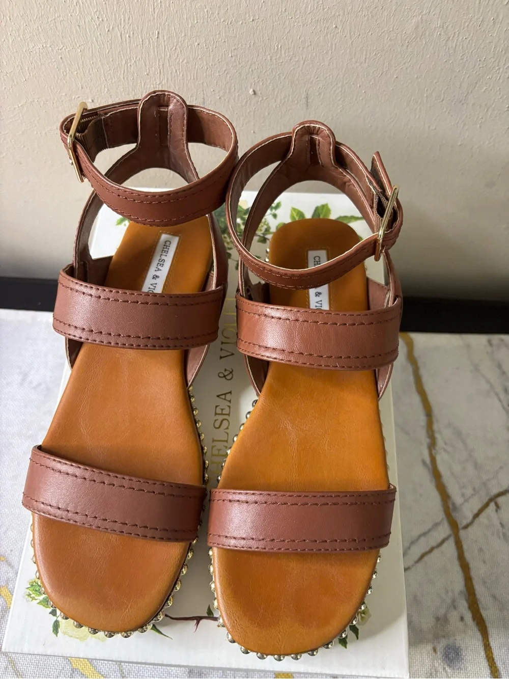 Chelsea & Violet Chestnut Brown Beaded Platform Sandals